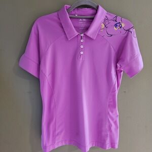Adidas Golf Climacool Women's Purple Floral Short Sleeve Polo‎ Shirt Medium